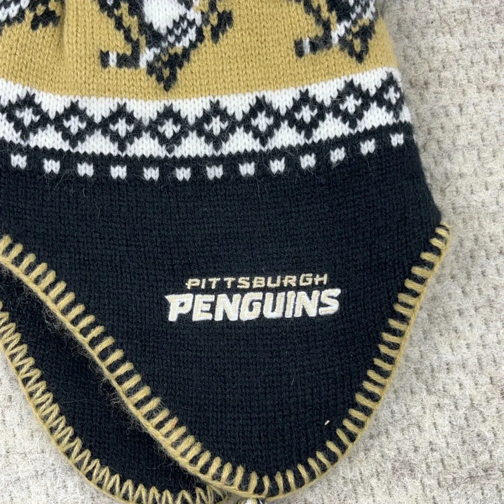 Pittsburgh Penguins Beanie Hat Cap Beanie Toboggan Ear Flaps Pom Pom Ear‎ Flaps